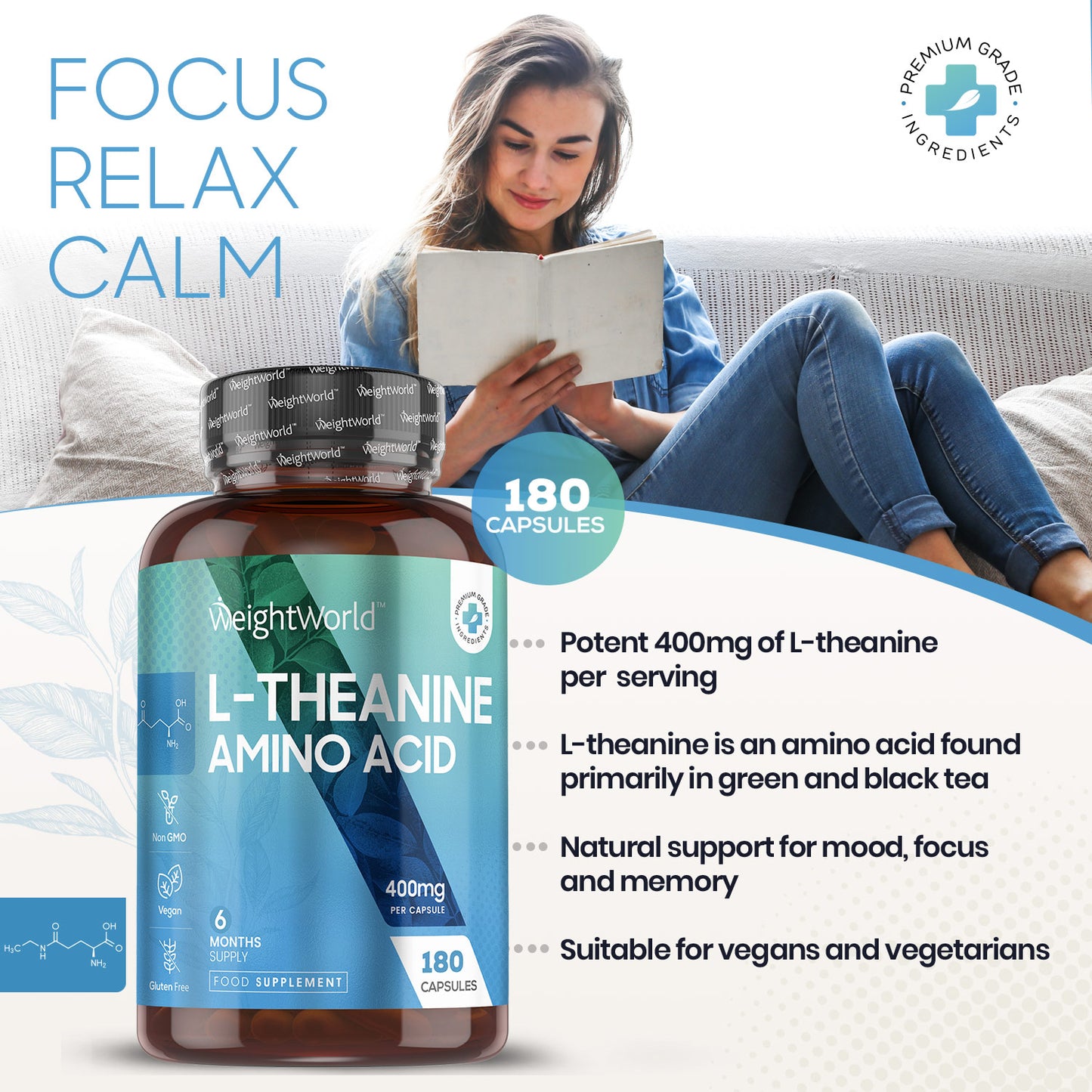 L-Theanine with Lemon Balm 500mg 180 Capsules