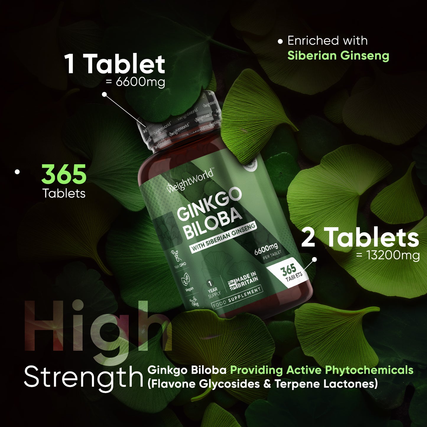 WeightWorld Ginkgo Biloba Complex 6600mg 365 Tablets