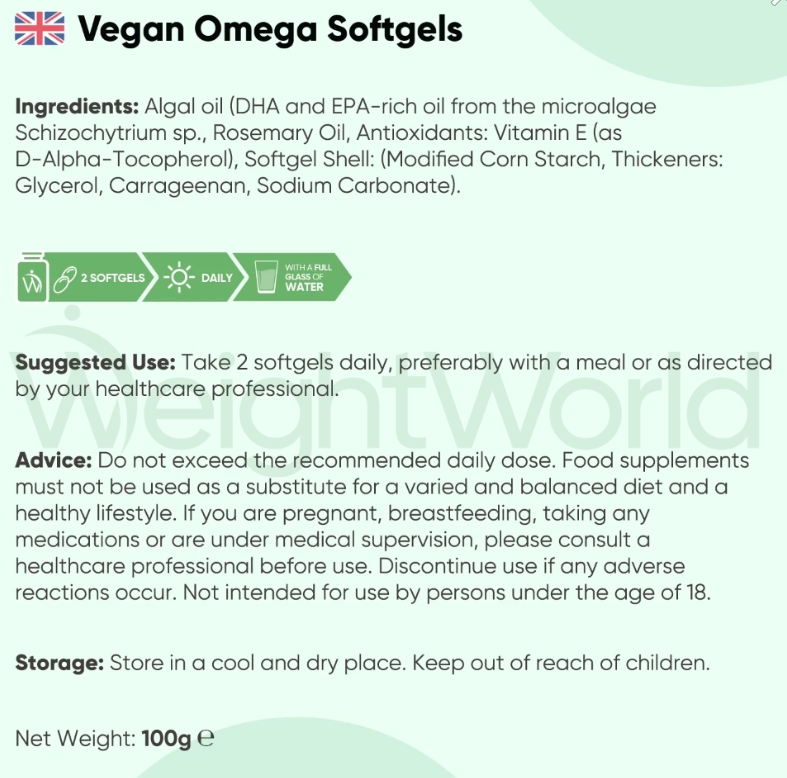 Vegan Omega-3 Softgels 2000mg 90 Softgels | For Brain, Joints, Heart & Skin