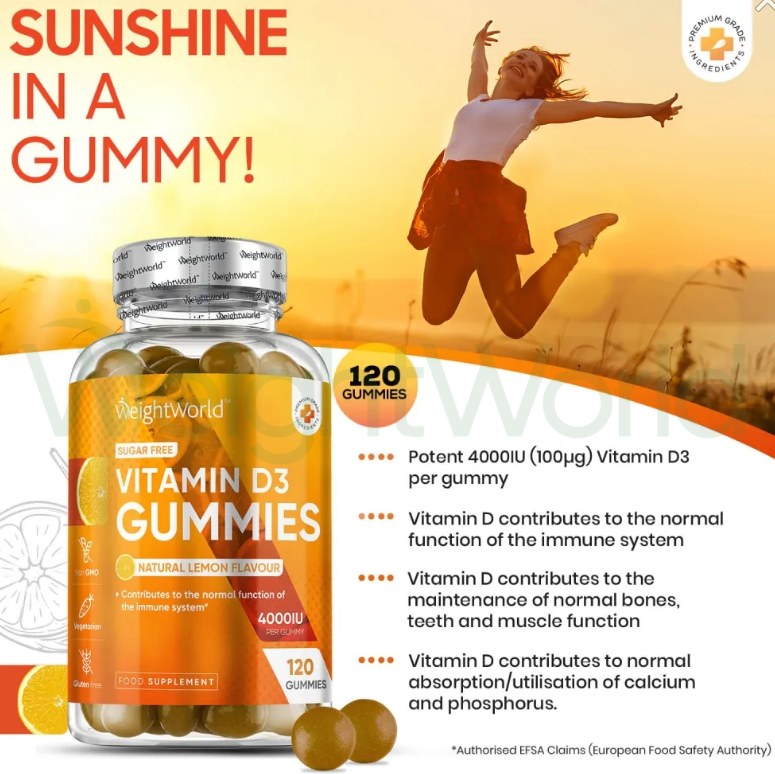 Vitamin D3 Gummies 4000 IU 120 Gummies | For Bones, Teeth & Muscles