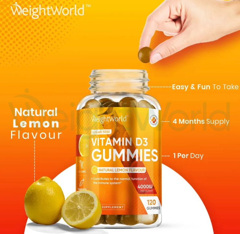 Vitamin D3 Gummies 4000 IU 120 Gummies | For Bones, Teeth & Muscles