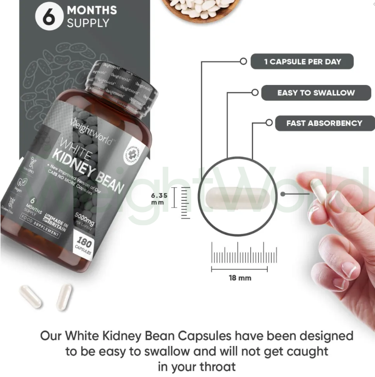 White Kidney Bean Capsules 5000mg 180 Capsules | For Blocking Carb Naturally