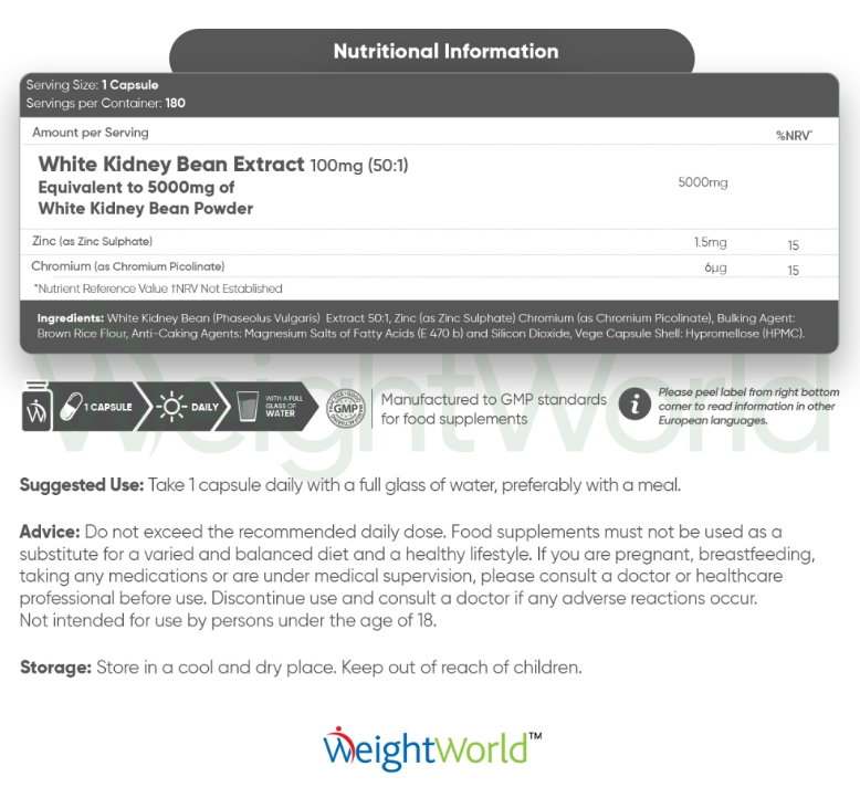 White Kidney Bean Capsules 5000mg 180 Capsules | For Blocking Carb Naturally