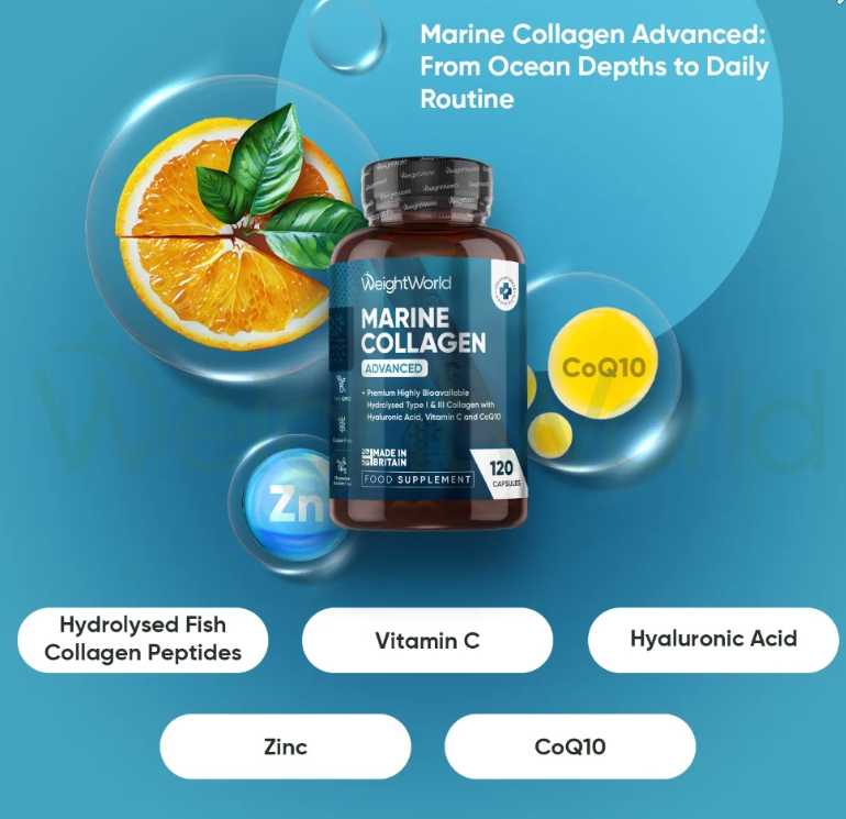 Pure Marine Collagen Capsules 1200mg 120 Capsules | High Absorbable Hydrolysed Collagen