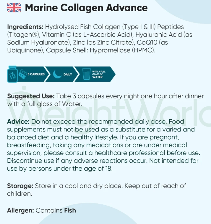 Marine Collagen Advanced With Hyaluronic Acid Capsules 1455mg 120 Capsules | For Skin, Bones & Joints