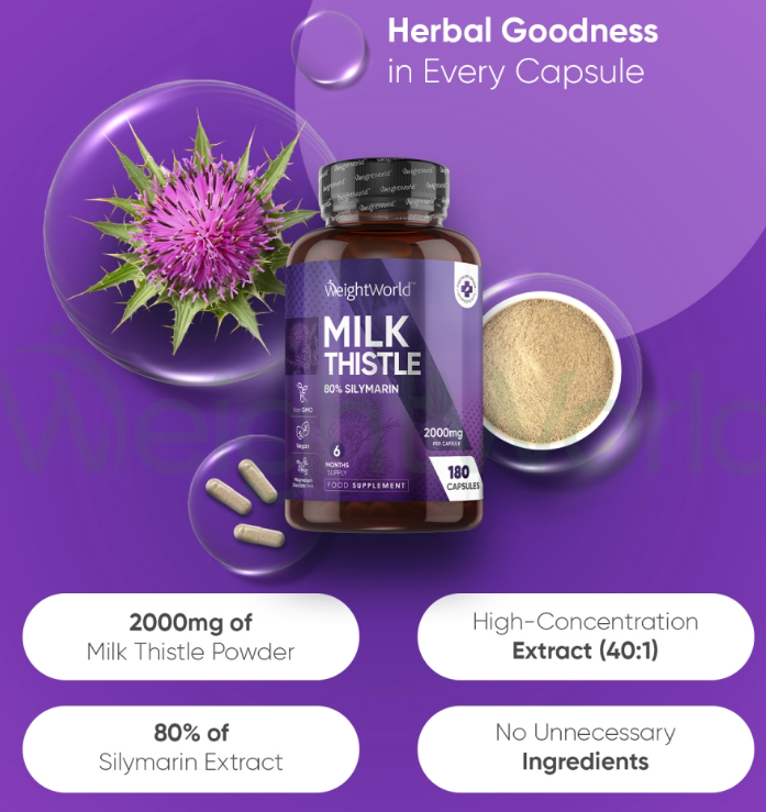 Milk Thistle Capsules 2000mg 180 Capsules | For Liver, Inner Defences & Well-being
