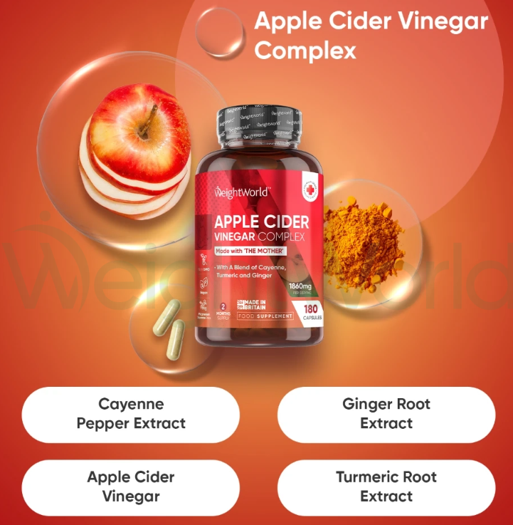 Apple Cider Vinegar Complex Capsules 1860mg 180 Capsules | Smell-Free ACV Supplement With Probiotics