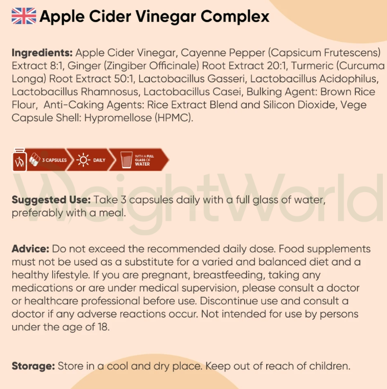 Apple Cider Vinegar Complex Capsules 1860mg 180 Capsules | Smell-Free ACV Supplement With Probiotics
