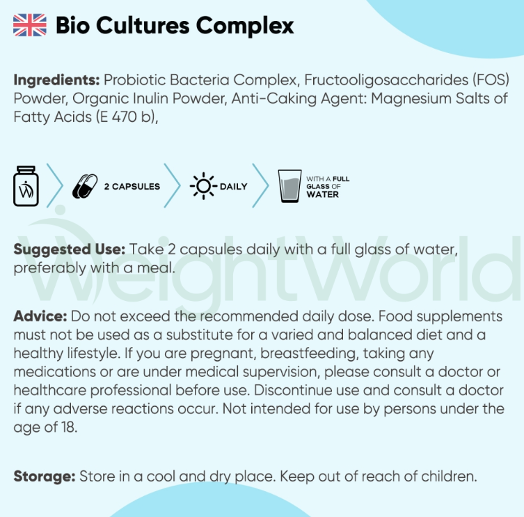 Pro Bio Cultures Complex Capsules 60 Billion CFUs 120 Capsules | Probiotic & Prebiotic Blend