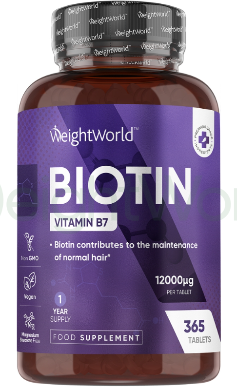 Biotin Vitamin B7 Tablets 12,000µg 365 Tablets | For Skin, Hair and Nails