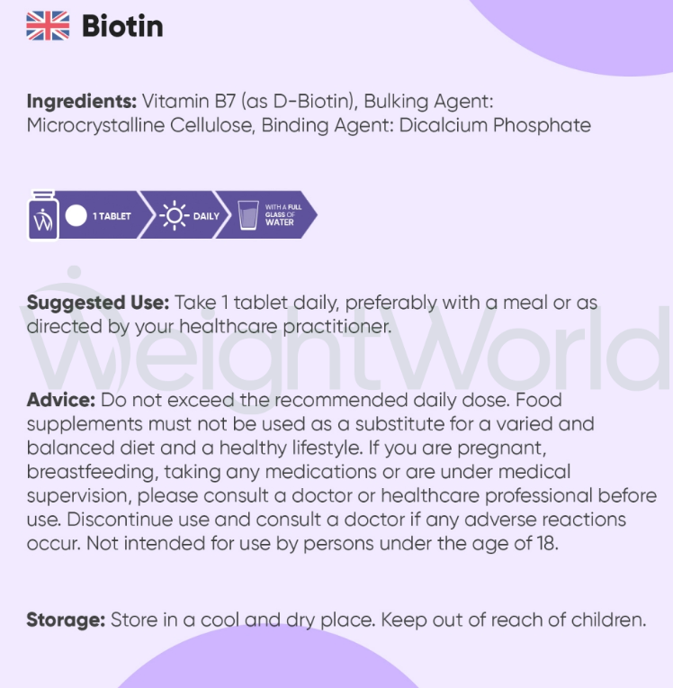 Biotin Vitamin B7 Tablets 12,000µg 365 Tablets | For Skin, Hair and Nails