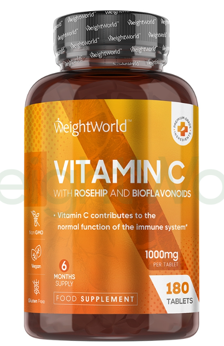 Vitamin C with Rosehip And Bioflavonoids 1000 mg 180 Tablets| For Natural Defences