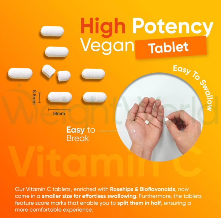 Vitamin C with Rosehip And Bioflavonoids 1000 mg 180 Tablets| For Natural Defences