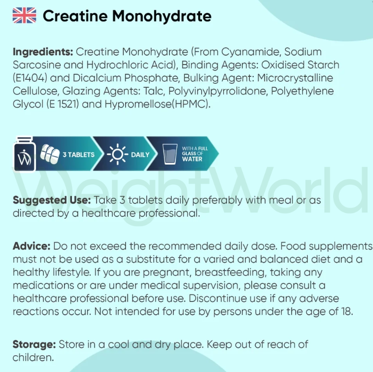 Creatine Monohydrate Tablets 3000mg 270 Tablets | For Strength, Muscles & Recovery