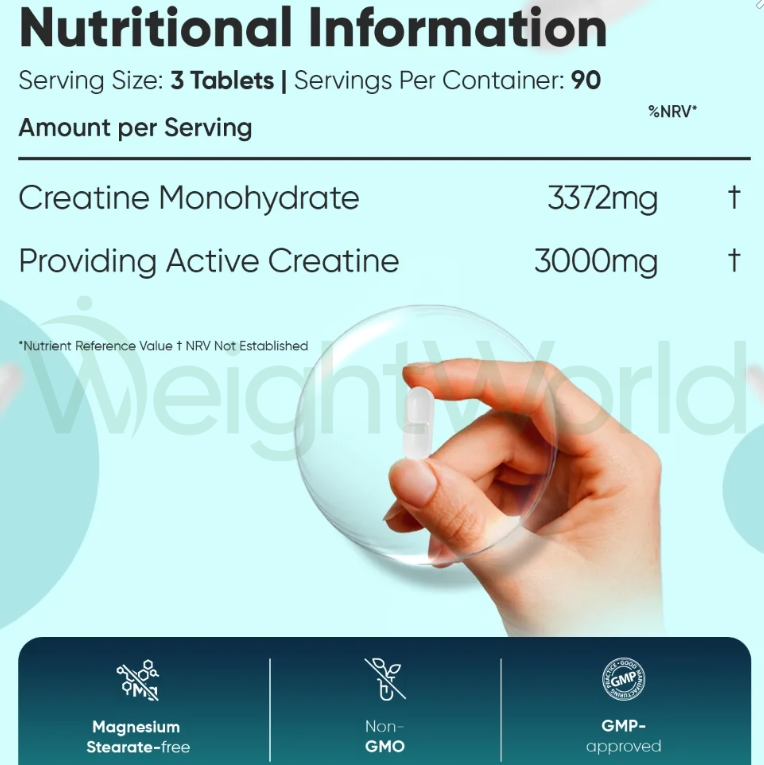 Creatine Monohydrate Tablets 3000mg 270 Tablets | For Strength, Muscles & Recovery