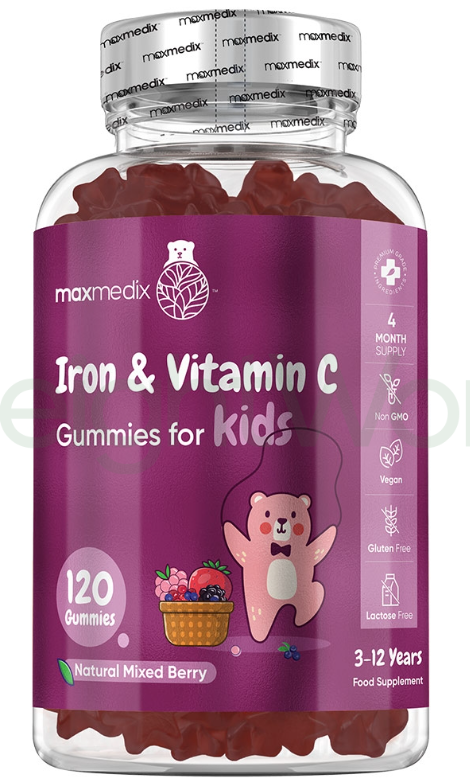Iron & Vitamin C Gummies for Kids 120 Gummies | For Optimal Overall Well-being