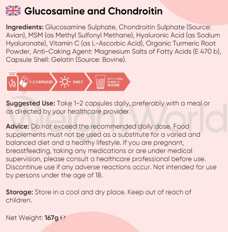 Glucosamine, Chondroitin & MSM Capsules 1200mg 180 Capsules | Joint & Skin Supplement