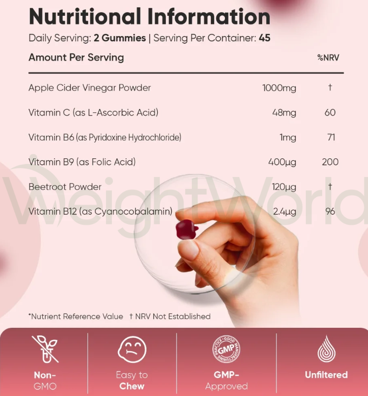 Apple Cider Vinegar Gummies 1000mg 90 Gummies | Pure ACV With the ‘Mother'