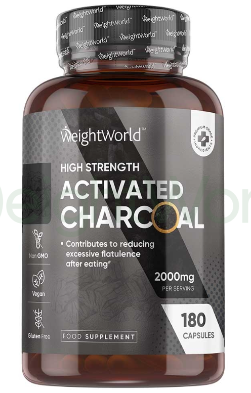 Activated Charcoal Capsules 2000 mg 180 Capsules | For Gas, Bloating and Detoxing