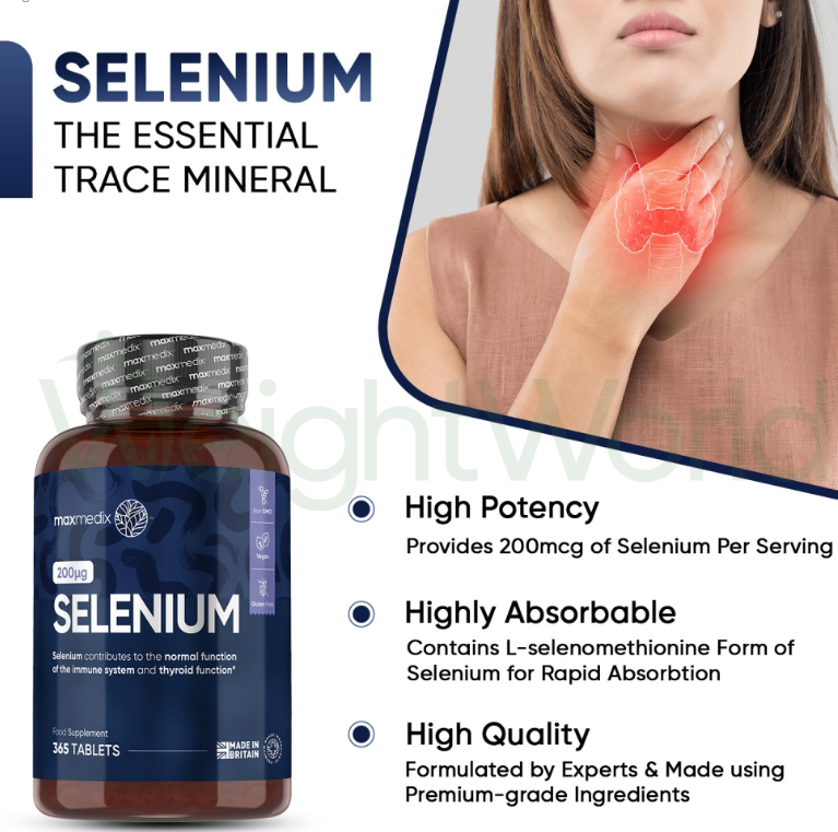 Selenium Tablets 200µg 365 Tablets | For Immunity, Thyroid, Hair & Nails
