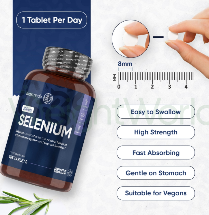 Selenium Tablets 200µg 365 Tablets | For Immunity, Thyroid, Hair & Nails