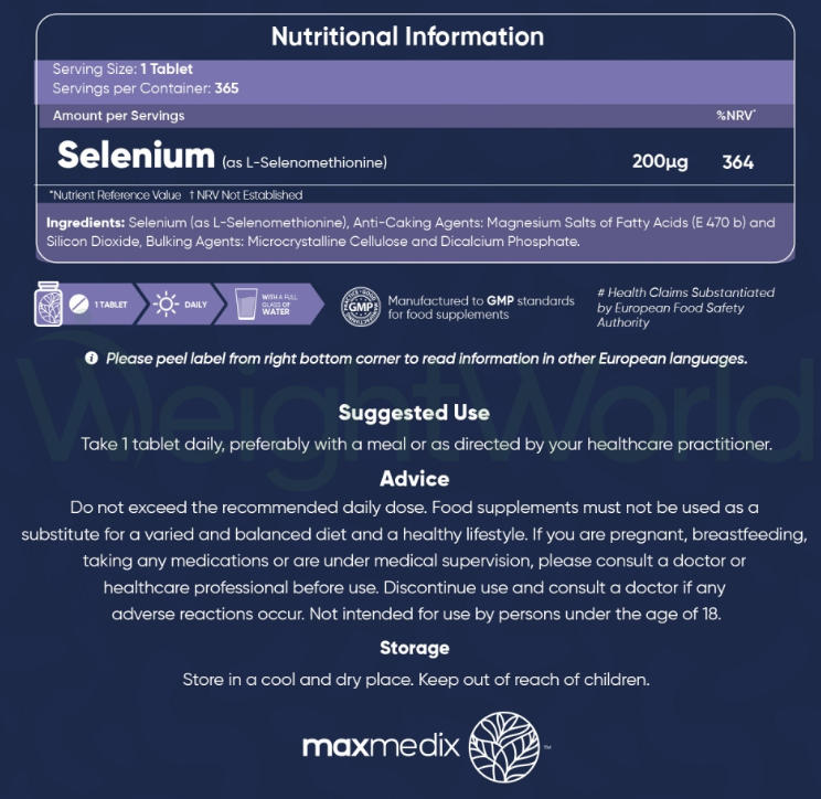 Selenium Tablets 200µg 365 Tablets | For Immunity, Thyroid, Hair & Nails