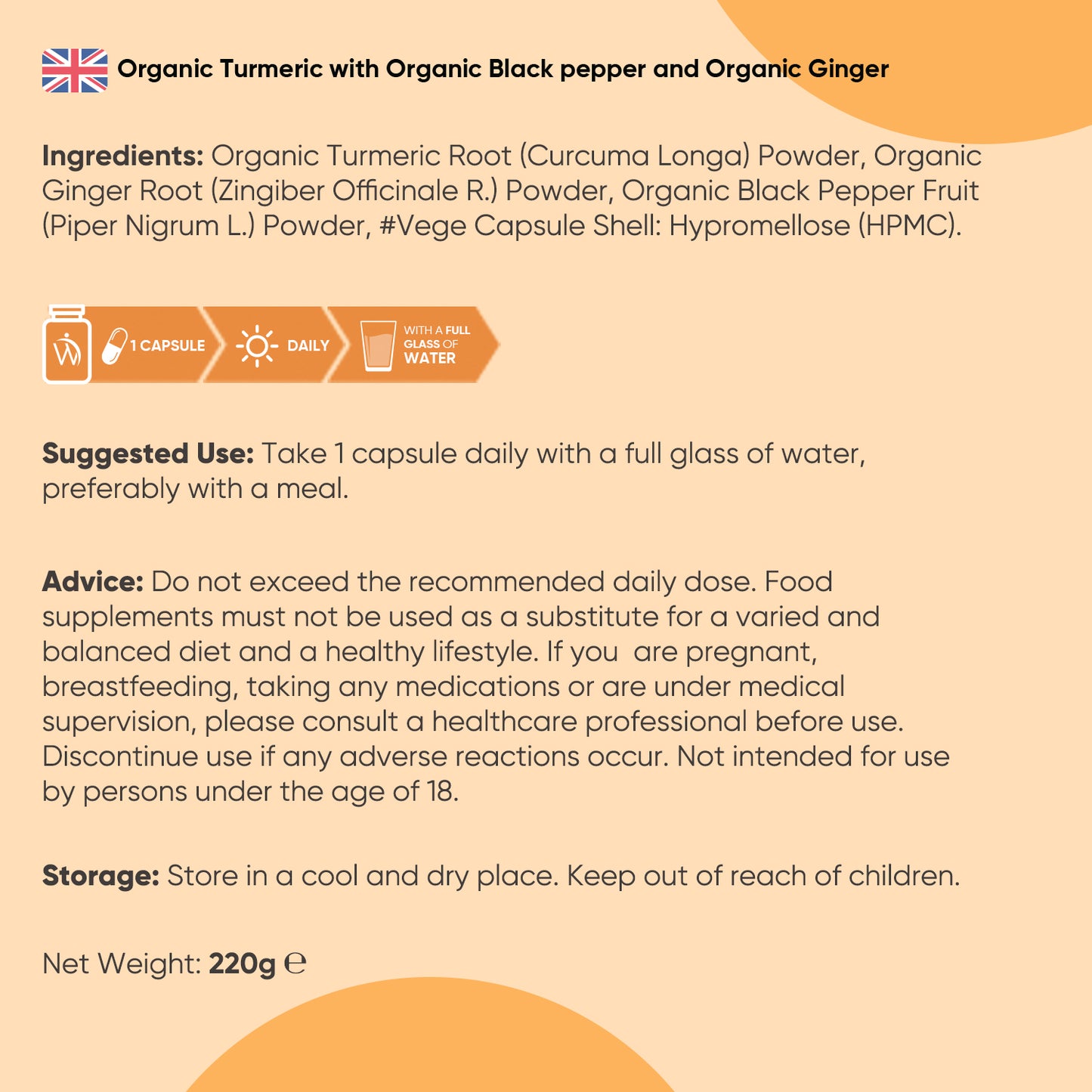 Organic Turmeric with Organic Black pepper and Organic Ginger 505mg 365 Capsules