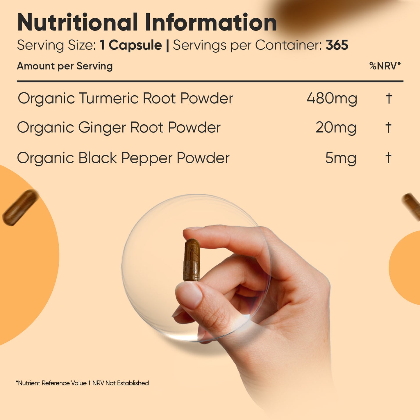 Organic Turmeric with Organic Black pepper and Organic Ginger 505mg 365 Capsules