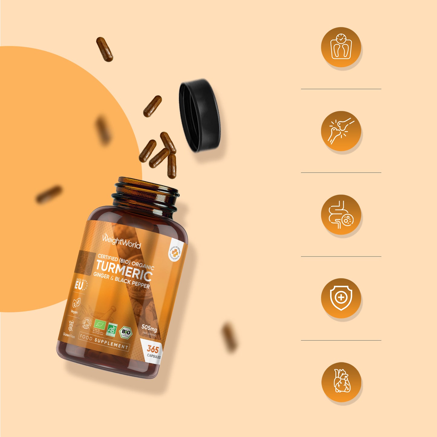 Organic Turmeric with Organic Black pepper and Organic Ginger 505mg 365 Capsules