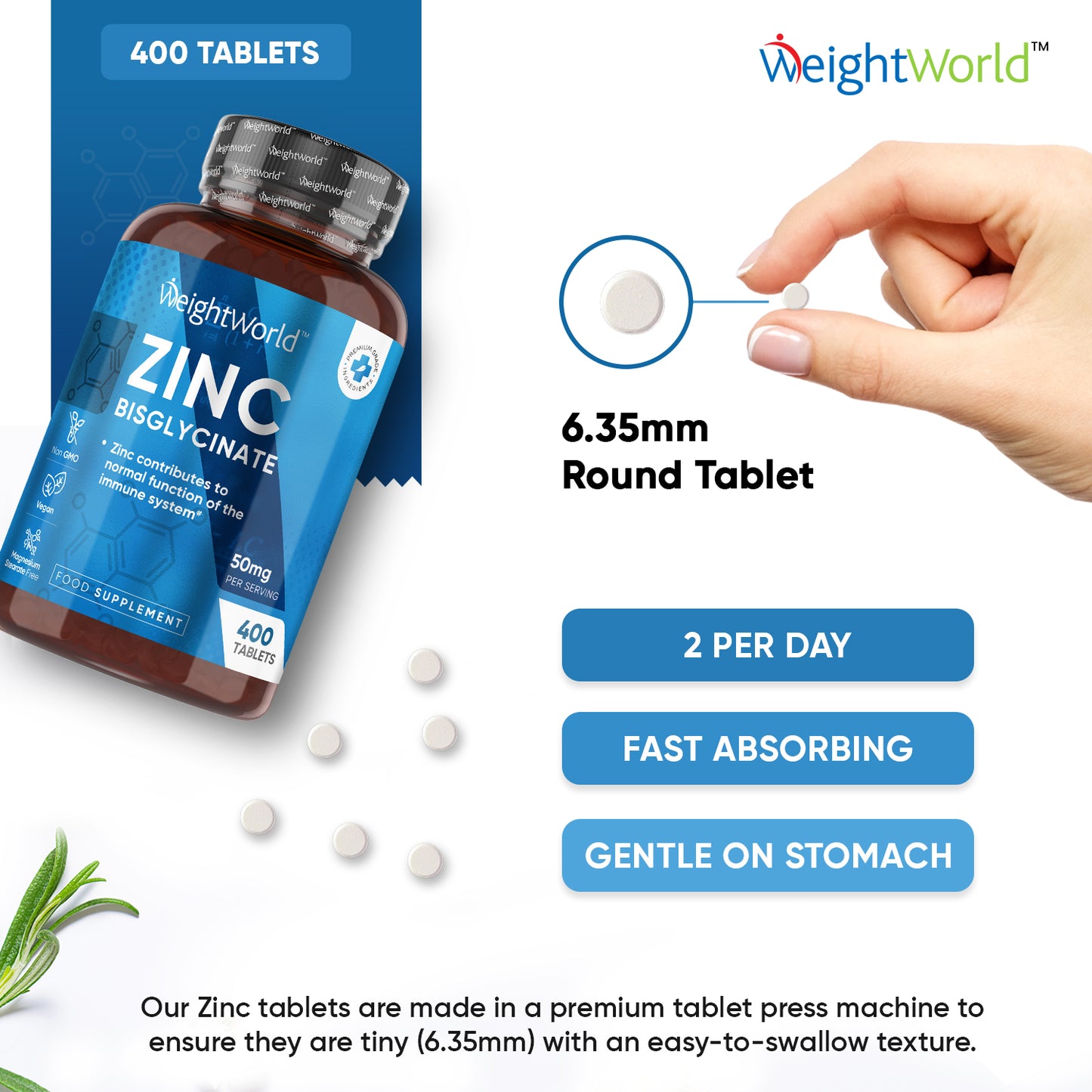 Zinc Bisglycinate 50mg 400 Tablets