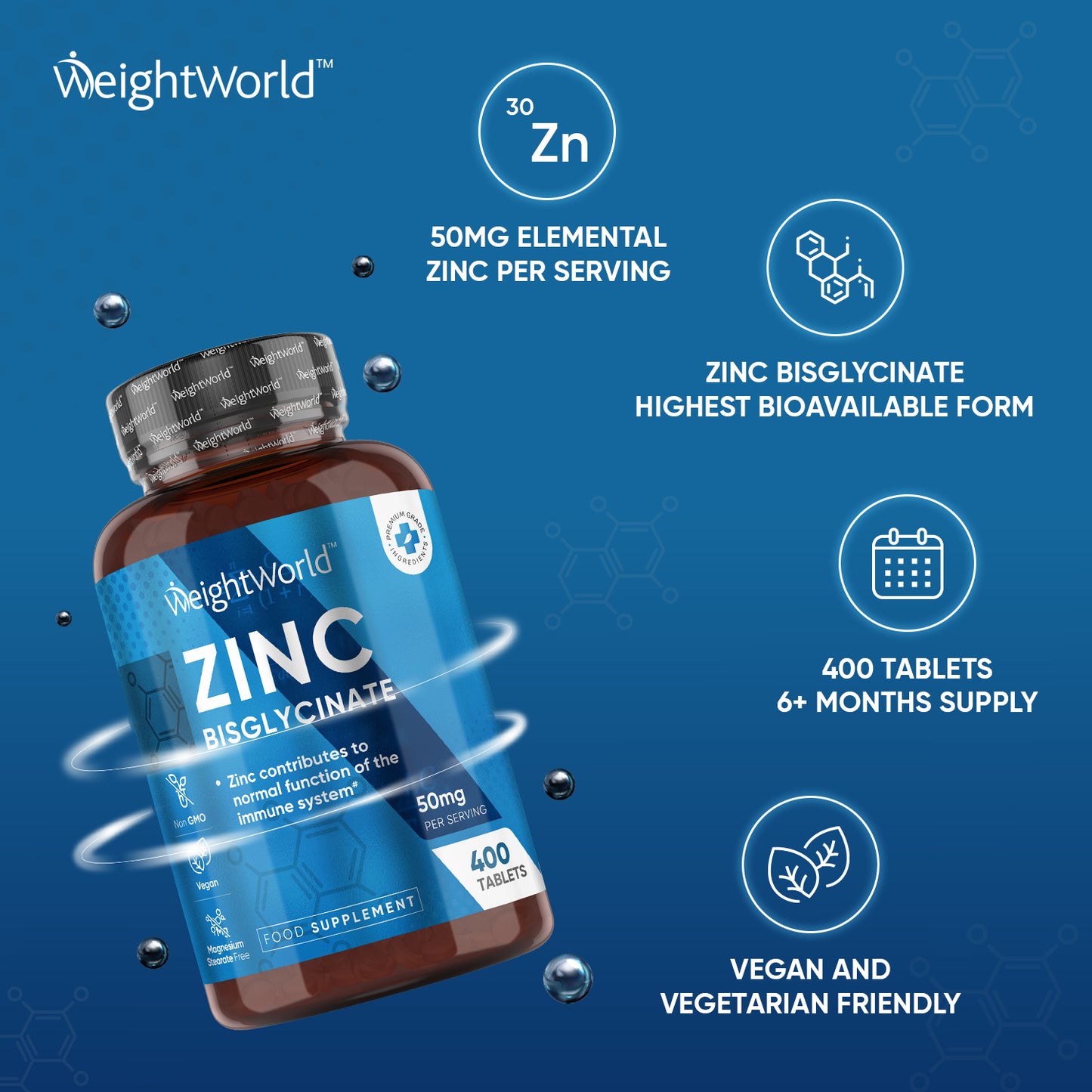 Zinc Bisglycinate 50mg 400 Tablets