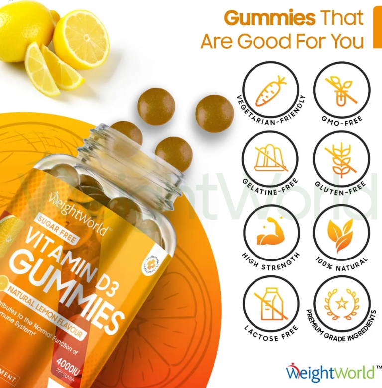 Vitamin D3 Gummies 4000 IU 120 Gummies | For Bones, Teeth & Muscles