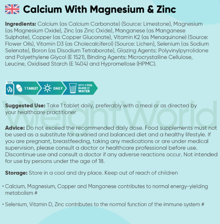 Calcium, Magnesium & Zinc With Vegan Vitamin D3 Tablets 400 Tablets | For All-Round Bodily Support