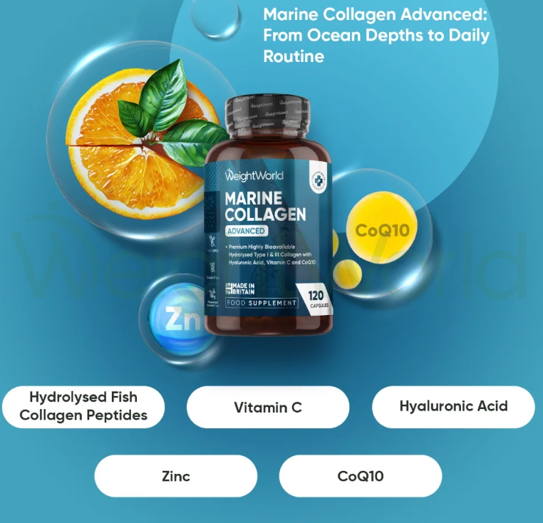 Marine Collagen Advanced With Hyaluronic Acid Capsules 1455mg 120 Capsules | For Skin, Bones & Joints
