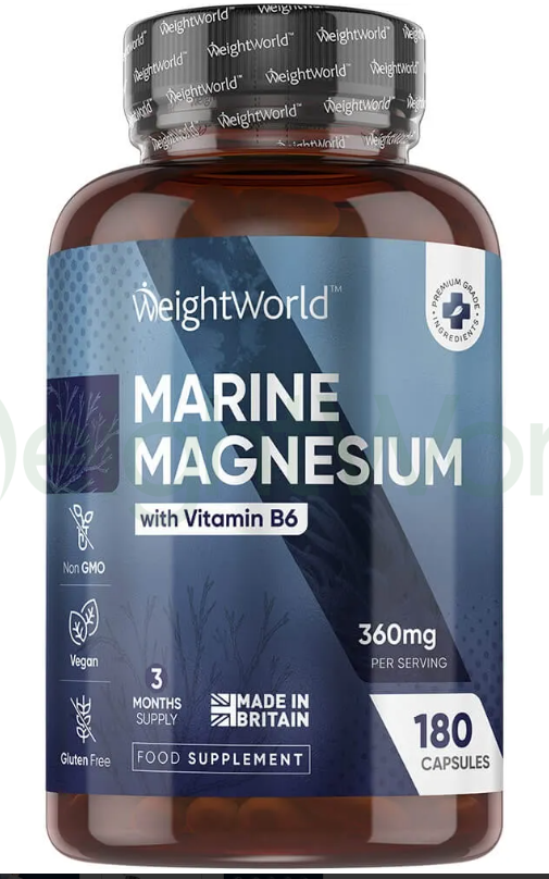 Marine Magnesium + Vitamin B6 Capsules 360mg 180 Capsules | For Energy, Strength & Relaxation
