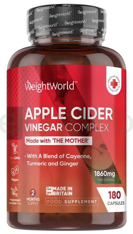 Apple Cider Vinegar Complex Capsules 1860mg 180 Capsules | Smell-Free ACV Supplement With Probiotics