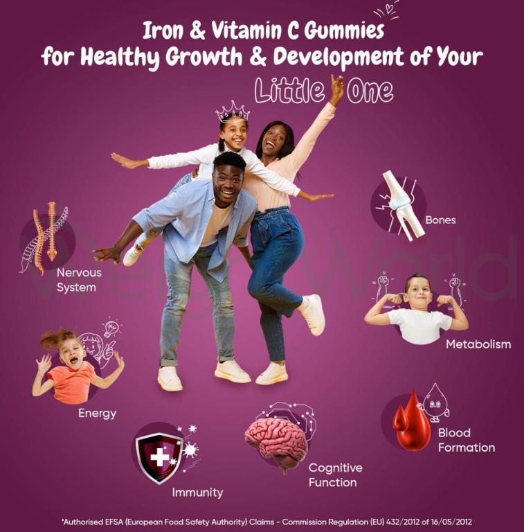 Iron & Vitamin C Gummies for Kids 120 Gummies | For Optimal Overall Well-being