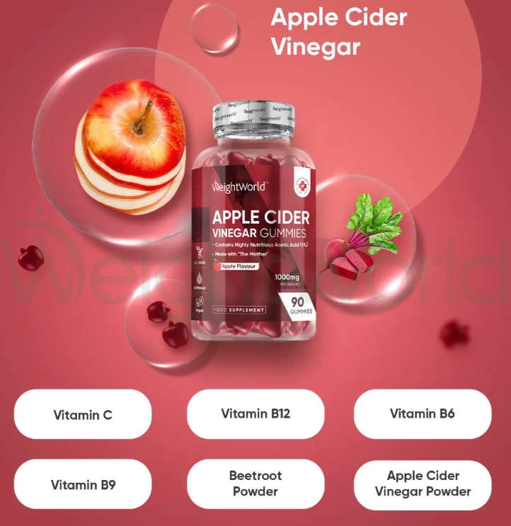 Apple Cider Vinegar Gummies 1000mg 90 Gummies | Pure ACV With the ‘Mother'
