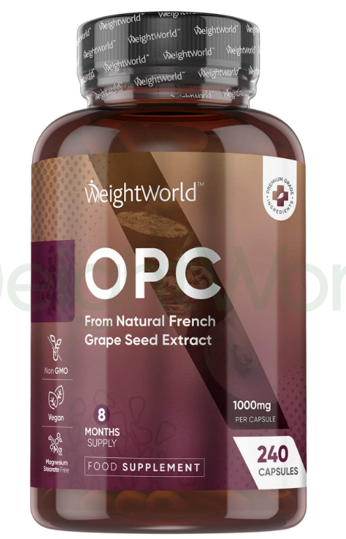 OPC (French Grape Seed Extract) Capsules 1000 mg 240 Capsules | Supplement For Brain, Heart & Bones