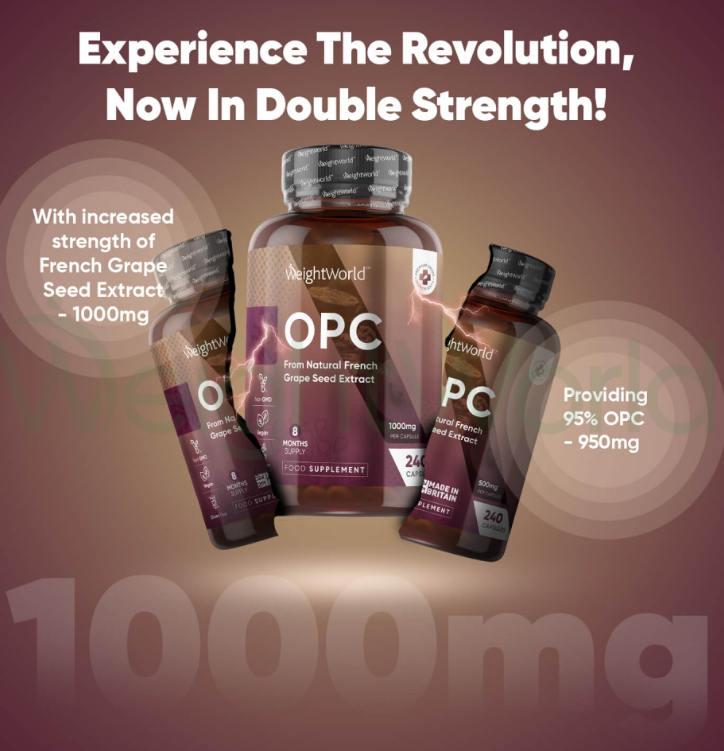 OPC (French Grape Seed Extract) Capsules 1000 mg 240 Capsules | Supplement For Brain, Heart & Bones