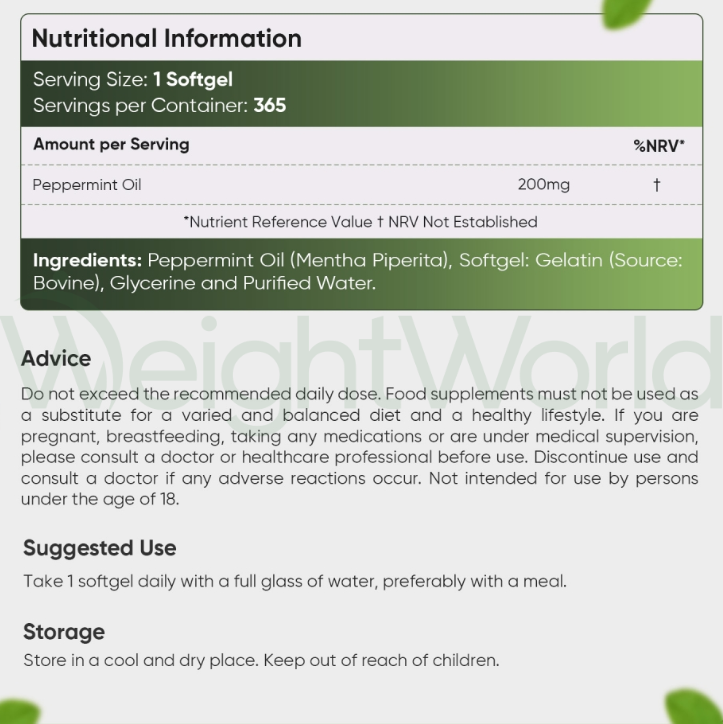 Peppermint Oil Softgels 200mg 365 Softgels | For Managing Bad Breath Naturally